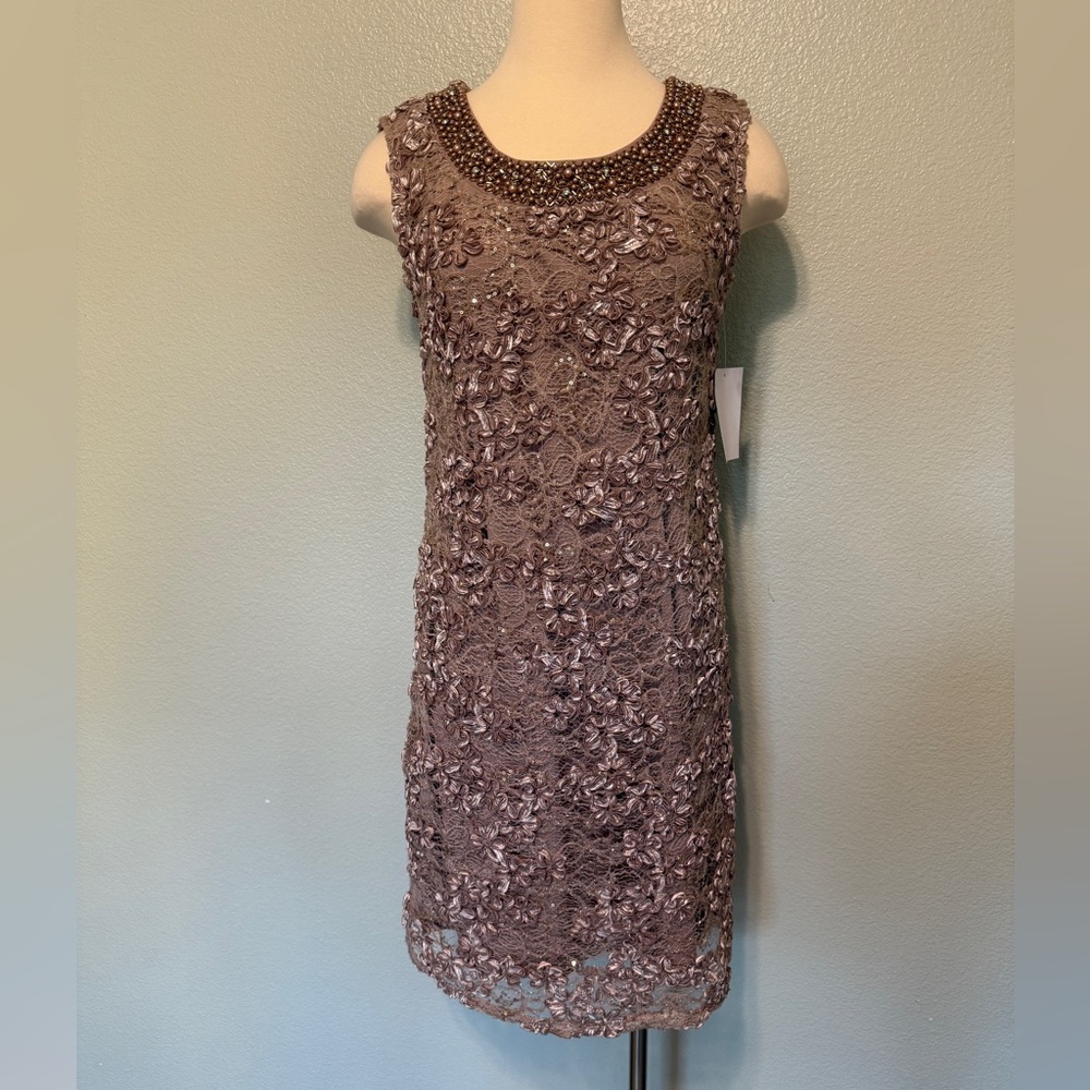 R&M Richards Beaded Lace Mini Dress‎ - Blush